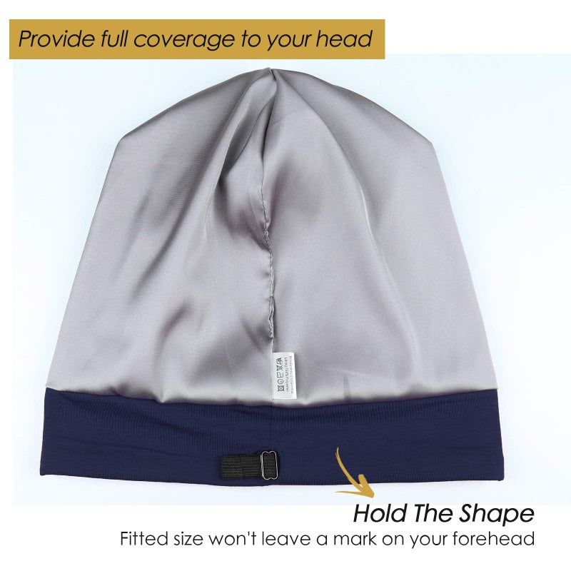 FocusCare Frizzy Hair Headwear Cap Elastic Sleep Bonnet Gifts for Women with Curly Navy - Image 2